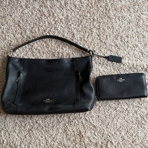 Coach Black Leather Bag and Wallet Duo